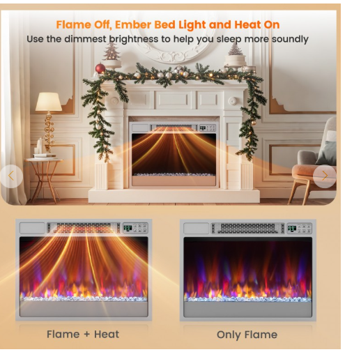 23 Inch 1500W Recessed Electric Fireplace Insert- Silver (No Remote)