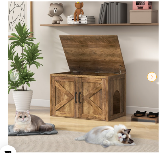 Flip Top Hidden Cat Furniture with Double Barn Doors, and Middle Entry (1 Box, Unassembled)