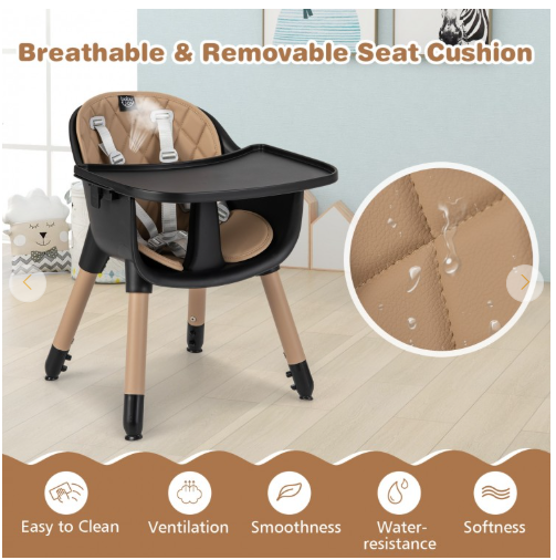 5-in-1 Baby Wooden Convertible High Chair - Black/Coffee