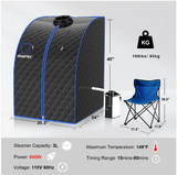 Portable 2L Steam Sauna Spa Tent w/Chair - Black (1 Box, Unassembled)