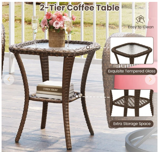 3 Pieces Outdoor Swivel Rocker Set with Small Side Table (Fully Assembled)