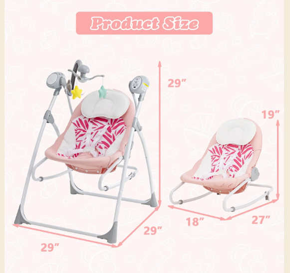 2 in 1 Baby Swing and Bouncer for Infants with 5 Speed Sway - Pink (Customer Return)