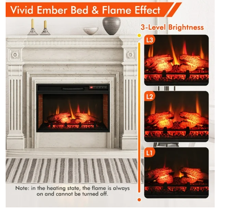 Scratch & Dent, No Box, 26 Inch Electric Fireplace Insert 4777 BTU Recessed Freestanding Fireplace w/ Remote