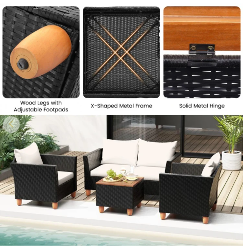 4 Pieces Outdoor Conversation Set with Storage Coffee Table - White - [Factory Defect] (Assembled)