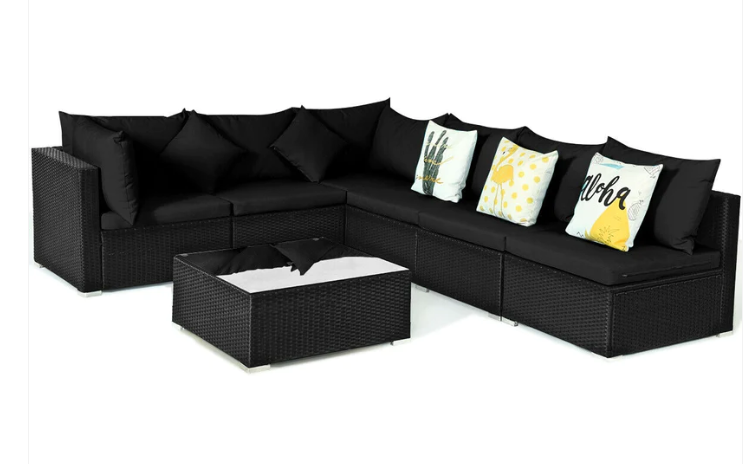 7 Pieces Patio Rattan Furniture Set Sectional - Black - 3 Boxes, Unassembled