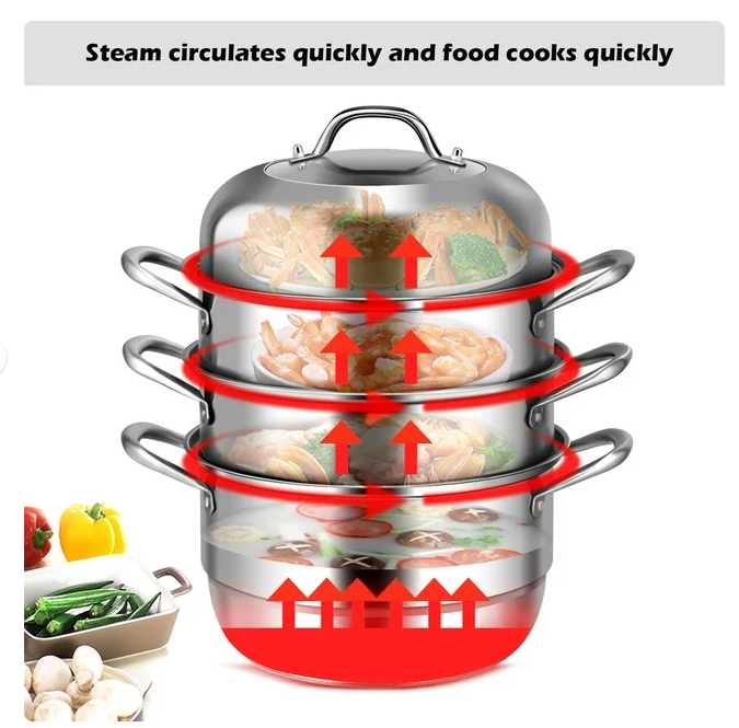 3 Tier 11 Inch Stainless Steel Steamer Set Cookware Pot Saucepot Double Boiler
