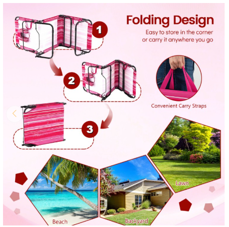 Beach Chaise Lounge Chair with Face Hole and Removable Pillow-Pink Striped