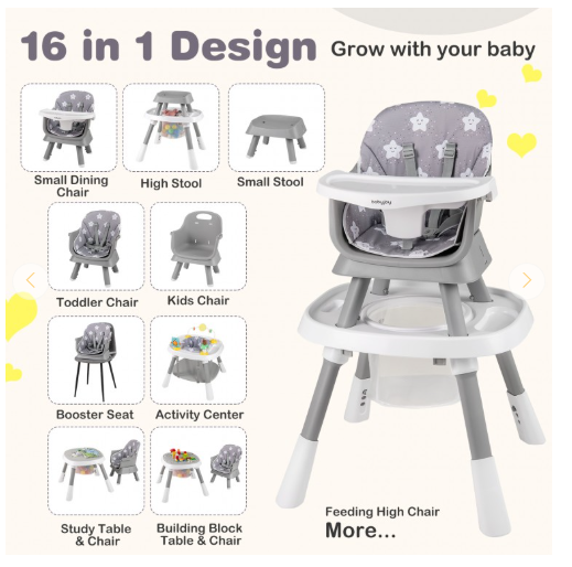16-in-1 Convertible Baby High Chair for Babies and Toddlers