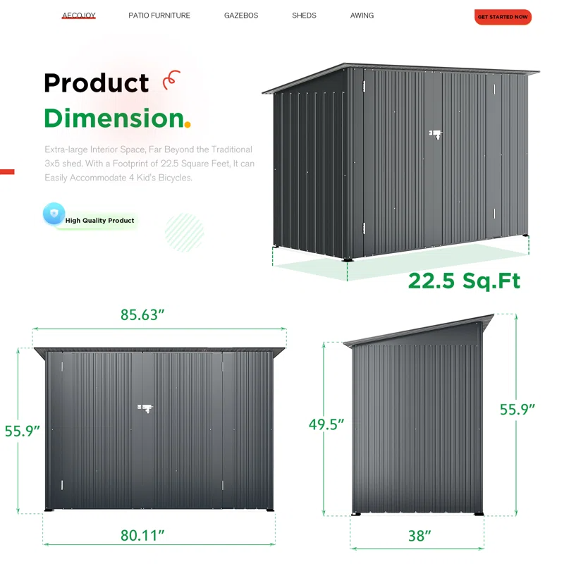7 ft. W x 3 ft. D Metal Horizontal Storage Shed, 1 box, unassembled