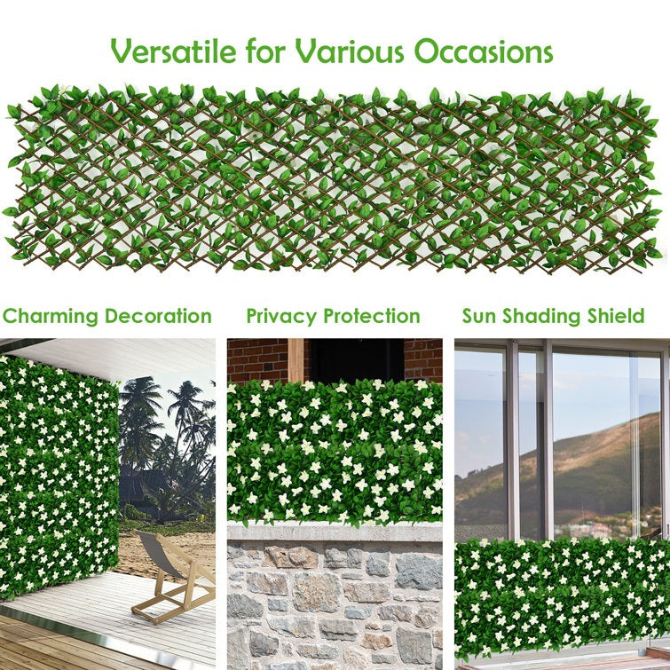 Expandable Fence Privacy Screen Faux Ivy Panel W/WHITE Flower 4 PACK