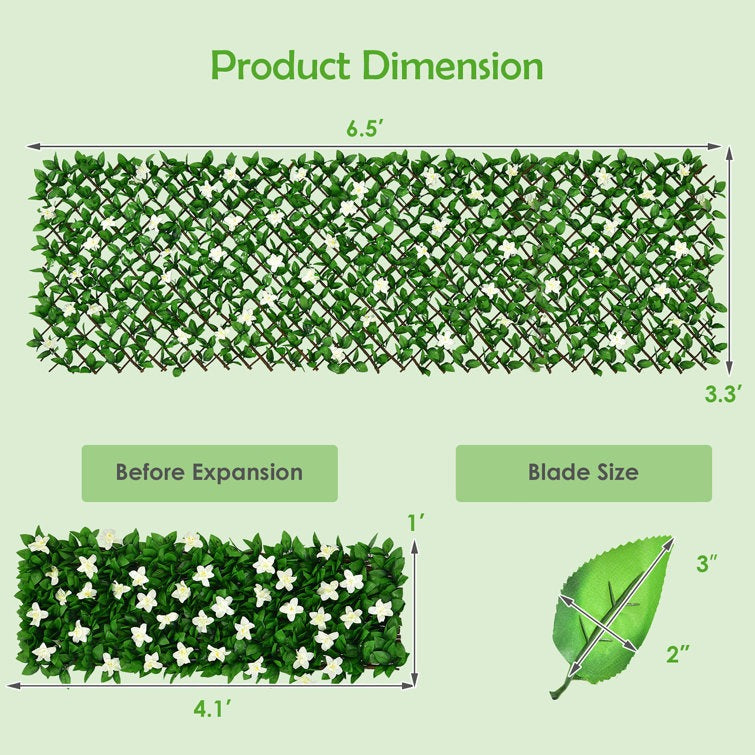 Expandable Fence Privacy Screen Faux Ivy Panel W/WHITE Flower 4 PACK
