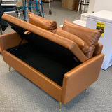 52.75 Loveseat with storage, caramel faux leather