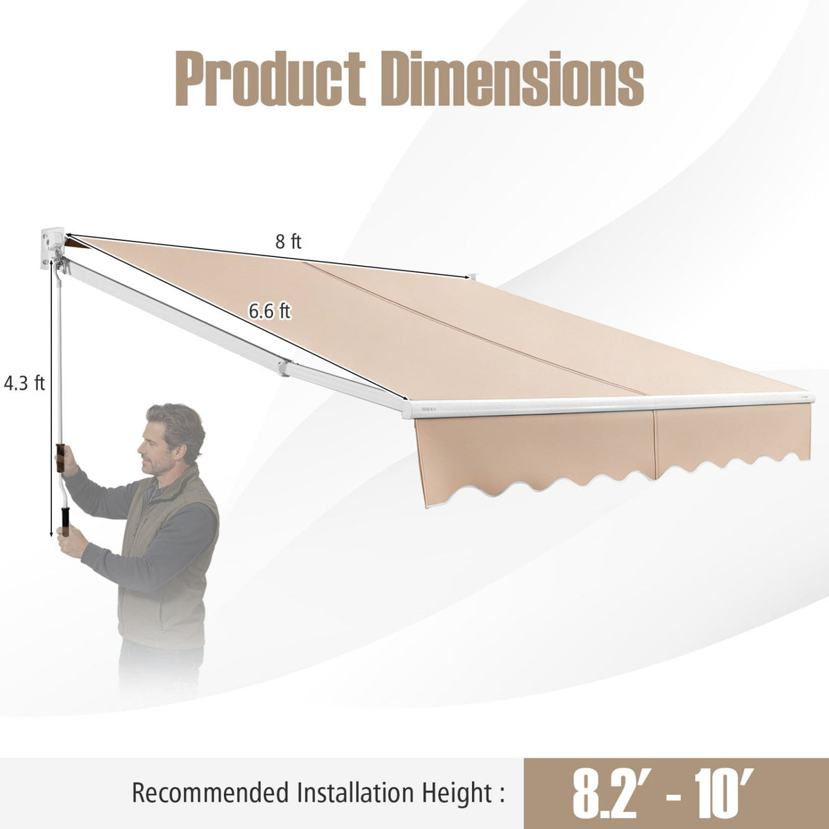 TEST NOT FOR SALE 8FT × 6.5FT Retractable Aluminum Patio Sun Awning-Beige