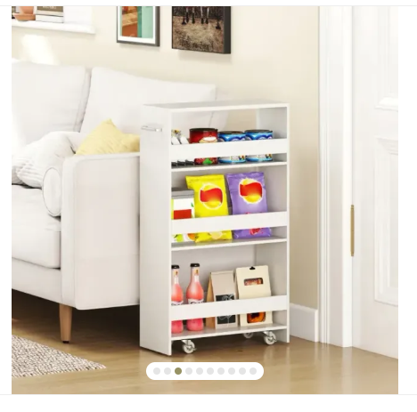 4-Tier Rolling Storage Cart Slim Kitchen Cart on Wheels with Open Shelves and Handle- White (Assembled)