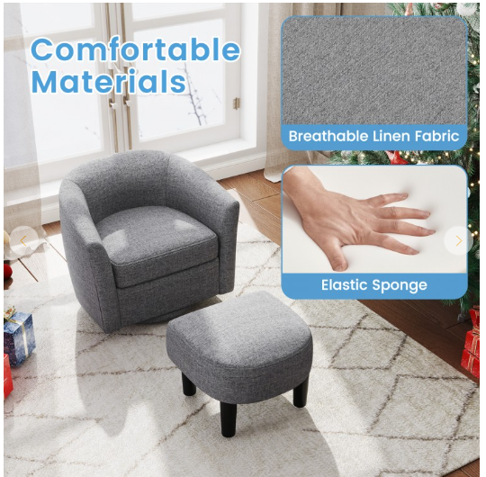 Swivel Accent Chair with Ottoman Footrest (Customer Return) (Assembled)