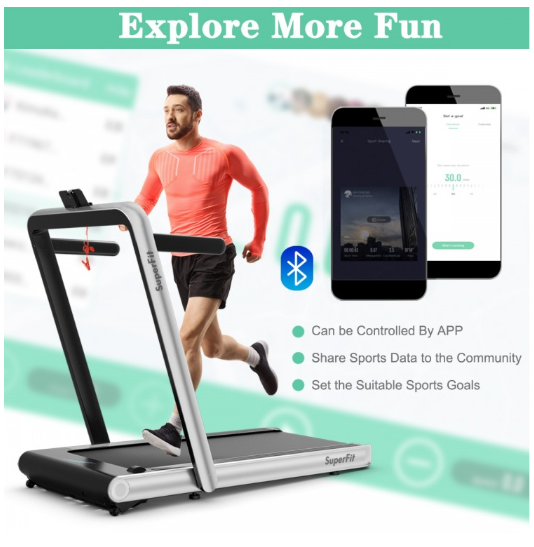 *CLEARANCE SPECIAL* 4.75HP 2 In 1 Folding Treadmill with Remote APP Control-Silver (I Box) (Copy)