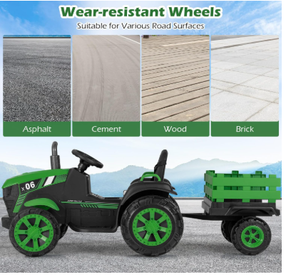 24V 9AH Ride on Tractor, 2 x 550W Motors, with Remote Control (See Notes) (Dark Green)