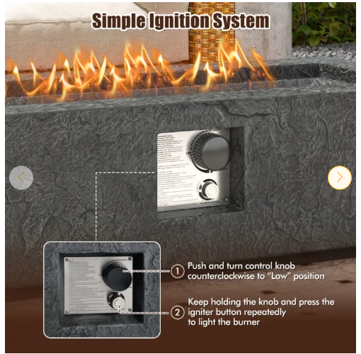SPECIAL - 42.5 Inch 50000 BTU Fire Pit Table Set with Stainless Steel Burner