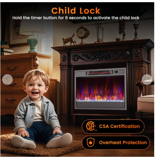 23 Inch 1500W Recessed Electric Fireplace Insert- Silver (No Remote)