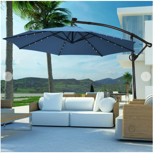 10 Feet 360° Rotation Solar Powered LED Patio Offset Umbrella without Weight Base