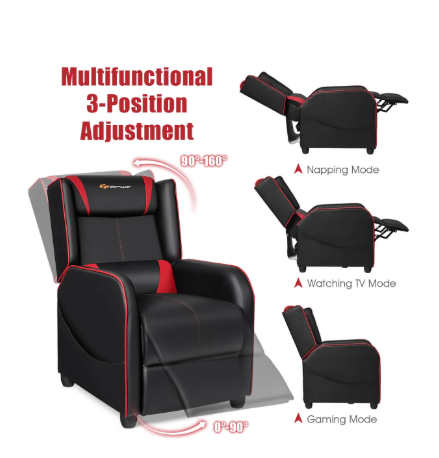 Home Massage Gaming Recliner Chair- Red, FULLY ASSEMBLED