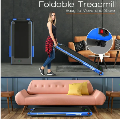 SPECIAL- SuperFit 2.25HP 2-in-1 Folding Under Desk Treadmill with APP Speaker-Blue (Max265 LBS)