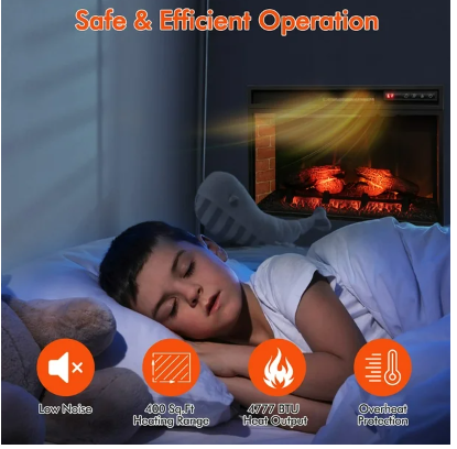 Scratch & Dent, No Box, 26 Inch Electric Fireplace Insert 4777 BTU Recessed Freestanding Fireplace w/ Remote