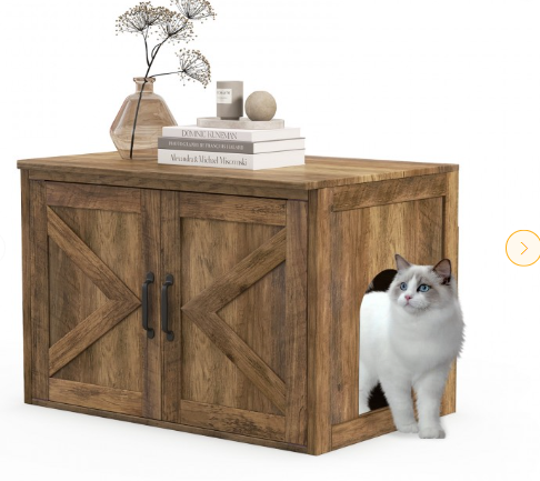 Flip Top Hidden Cat Furniture with Double Barn Doors, and Middle Entry (1 Box, Unassembled)