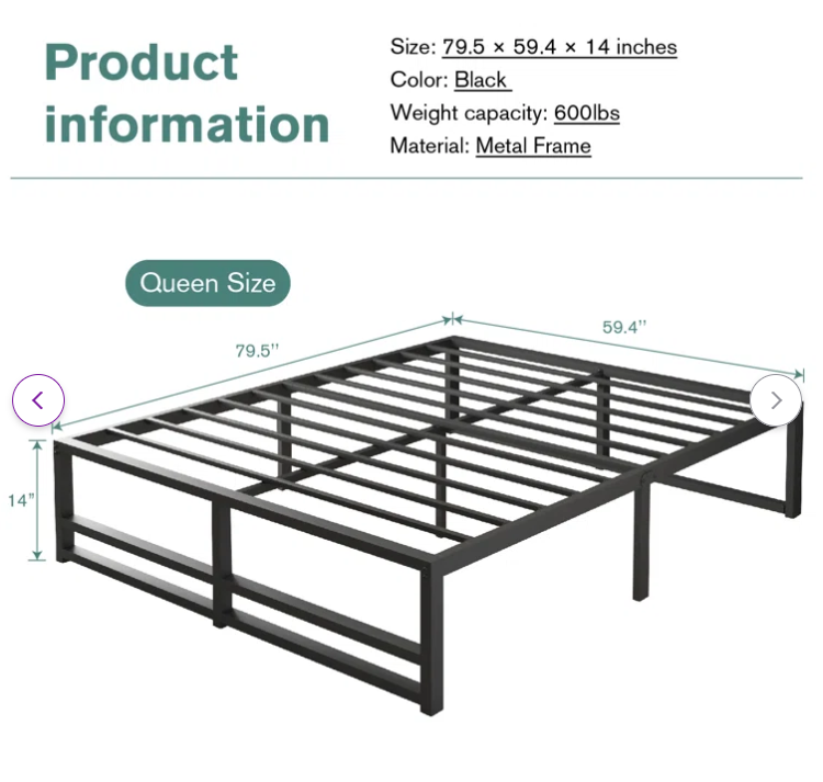 Kiliam 14'', Queen Size Platform Bed Frame - Unassembled