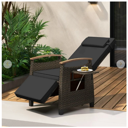 Patio Wicker Recliner Chair with Adjustable Backrest and Footrest-Black (Assembled)