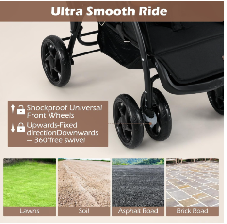 Foldable Lightweight Front Back Seats Double Baby Stroller - Grey