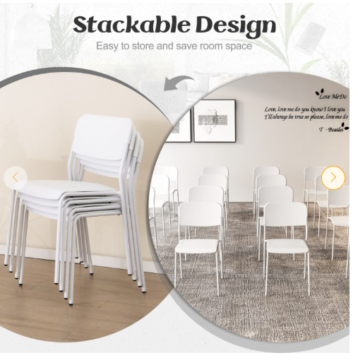 Modern Dining Chairs Set of 4 with Tilted Backrest and Sturdy Metal Legs-White - (Assembled)