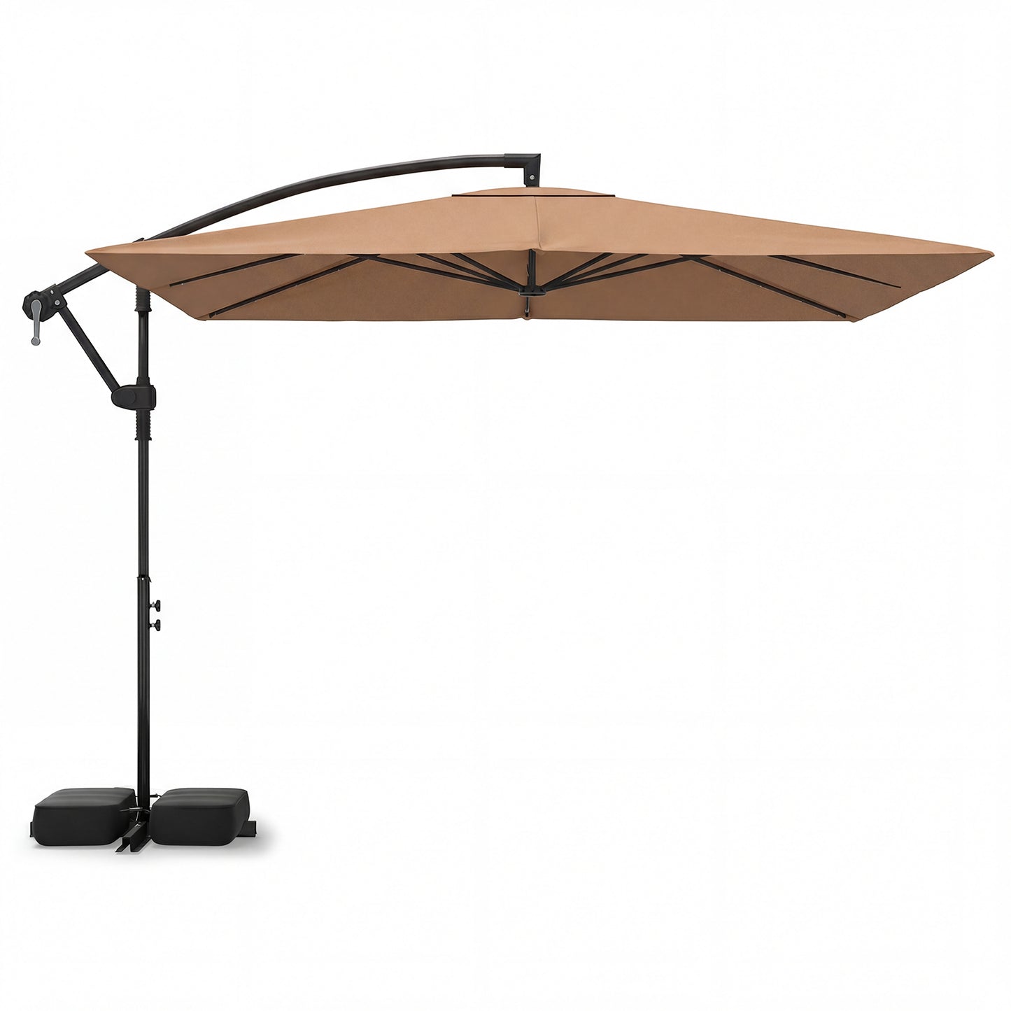 8 x 8 Square FT Solar LED Offset Cantilever Patio Umbrella with 360° Rotation-Rustic Brown