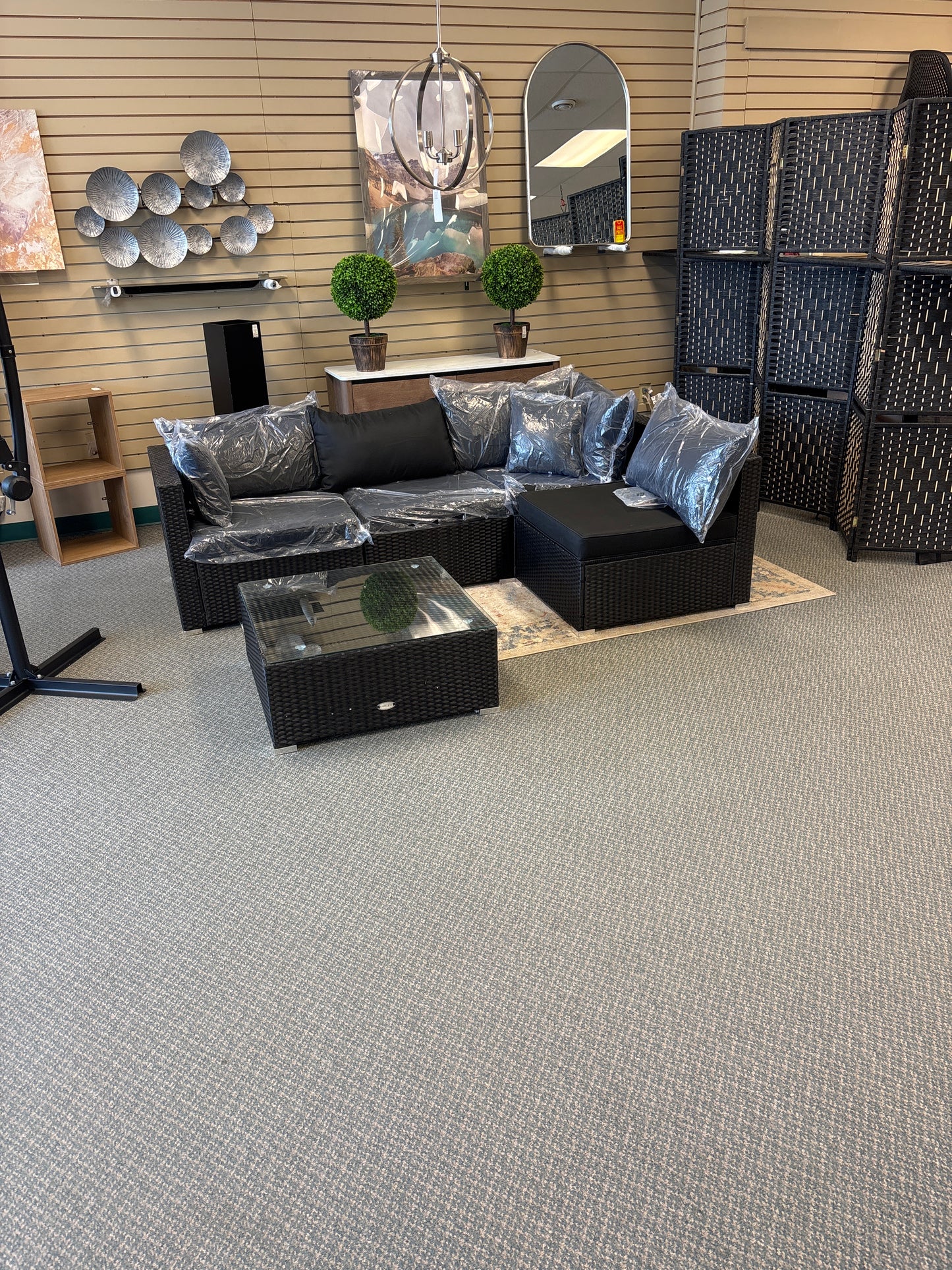 5 piece, deep seating outdoor wicker sectional, fully assembled, black