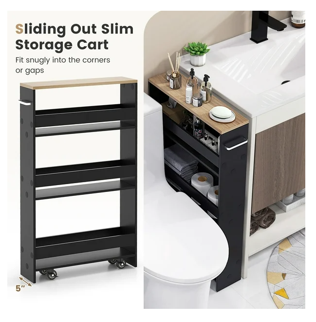 Rolling Kitchen Slim Storage Cart Mobile Shelving Organizer - (Fully Assembled)