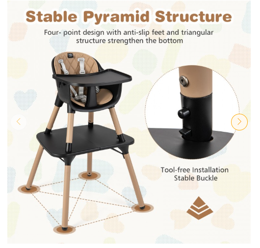 5-in-1 Baby Wooden Convertible High Chair - Black/Coffee