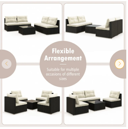 SPECIAL - 5 Piece Outdoor Furniture Set with Solid Tabletop and Soft Cushions-White (Assembled)