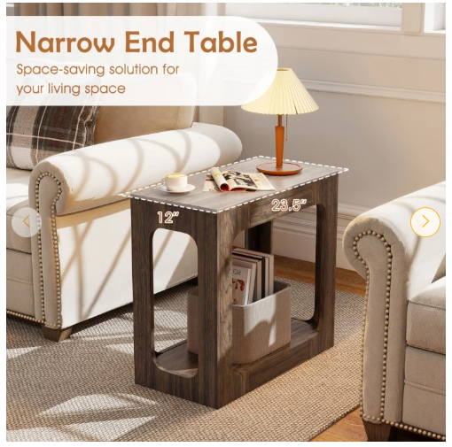 Set of 2, 2-Tier End Table with Storage Shelf for Living Room - Wallnut - Assembled