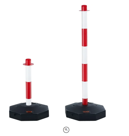 Adjustable Traffic Delineator Post Cones, 2 Pack, Traffic Safety Delineator Barrier with Fillable Base 8FT Chain, for Traffic Control Warning Parking Lot Construction Caution Roads, Red & White