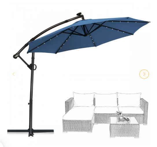10 Feet 360° Rotation Solar Powered LED Patio Offset Umbrella without Weight Base