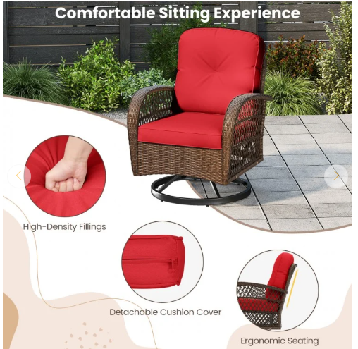 3 Pieces Outdoor Swivel Rocker Set with Small Side Table (Fully Assembled)