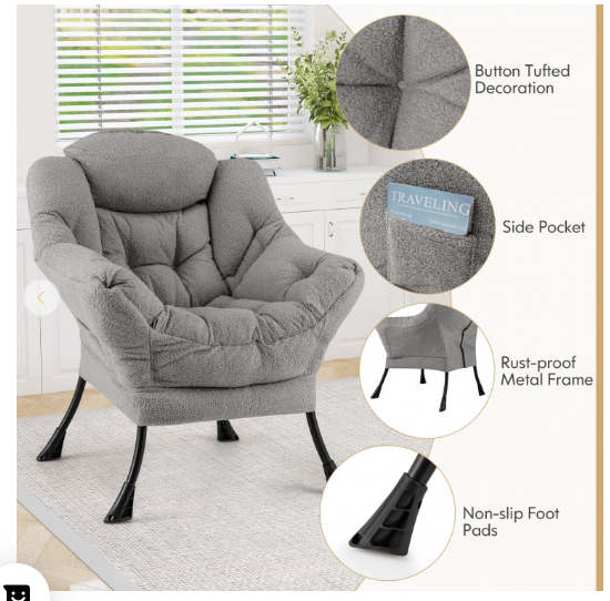 Sherpa Upholstered Accent Chair with Cozy Head Pillow