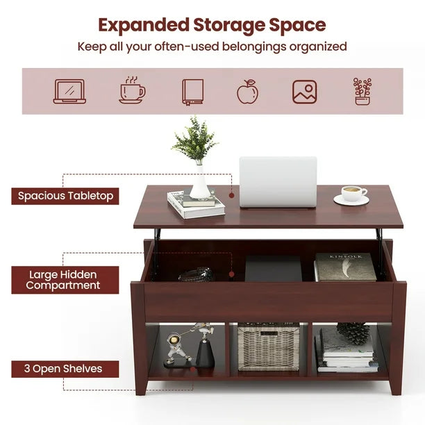 Lift Top Coffee Table with Hidden Storage Compartment-Brown*fully assembled* (Scratch and Dent)