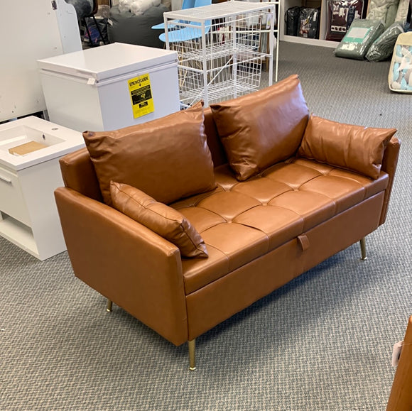 52.75 Loveseat with storage, caramel faux leather