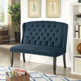 Aileen Polyester Blend Upholstered Bench, Blue, tufted