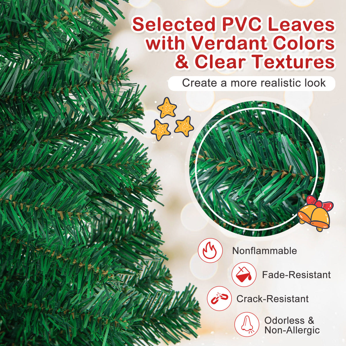 Artificial PVC Hinged Christmas Tree with Solid Metal Stand-6 ft - FINAL SALE