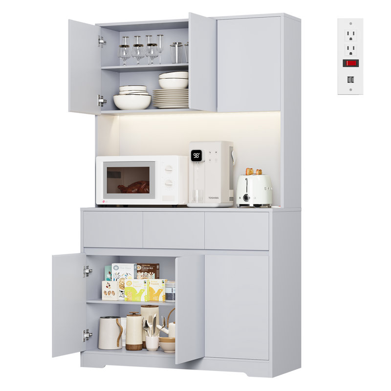 Scratch & Dent,  71" Kitchen Food Pantry with Charge Station, LED Light, Fully Assembled, Scratch & Dent