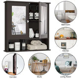 Bathroom Wall Mirror Cabinet with Doors and Shelves - Brown, fully assembled