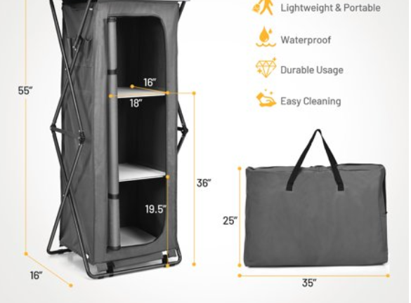 Folding Pop-Up Cupboard Compact Camping Storage Cabinet XL