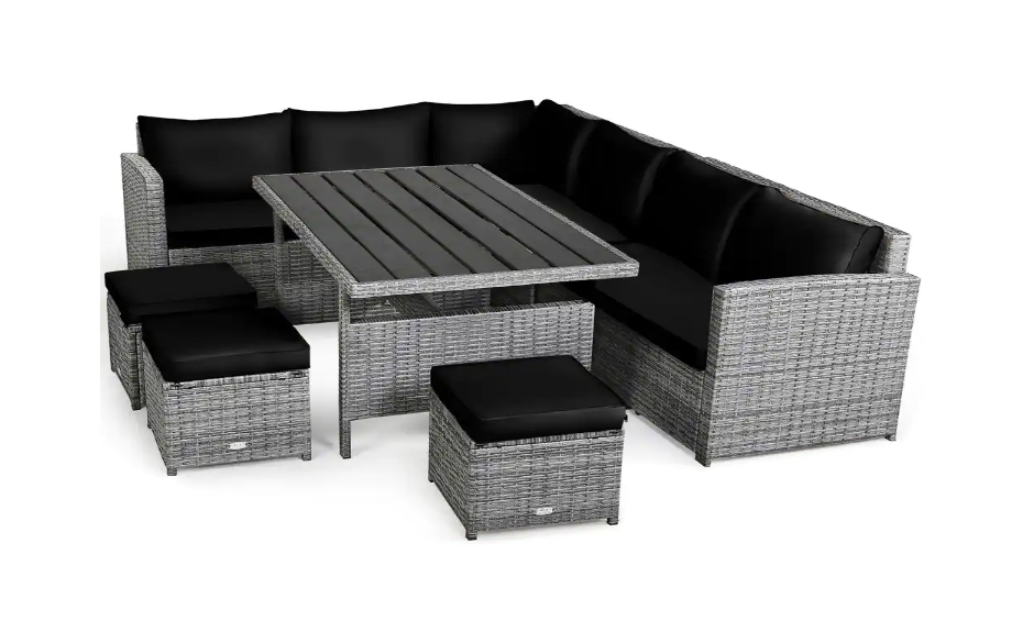 PatioJoy 7 PCS Patio Rattan Dining Set Sectional , Fully Assembled